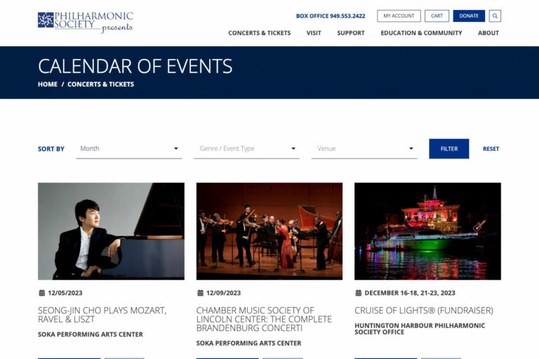 philharmonic society calendar of events screenshot