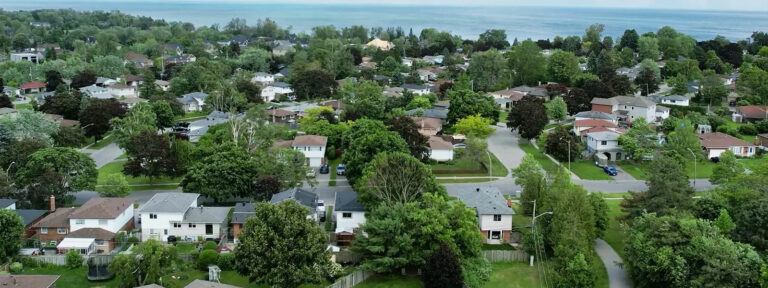 aerial drone view of houses